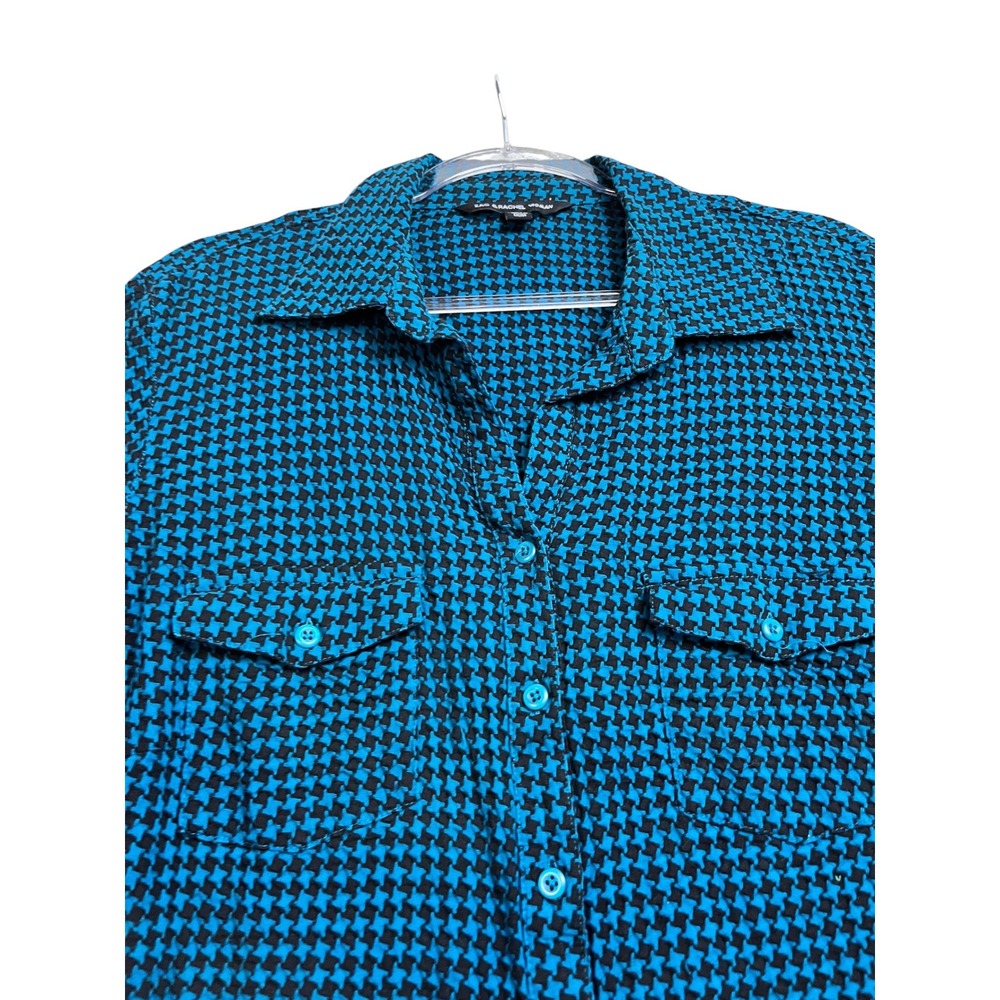 Zac & Rachel Woman 3X Teal Black Houndstooth‎ Button Down Shirt Cotton - Picture 3 of 10